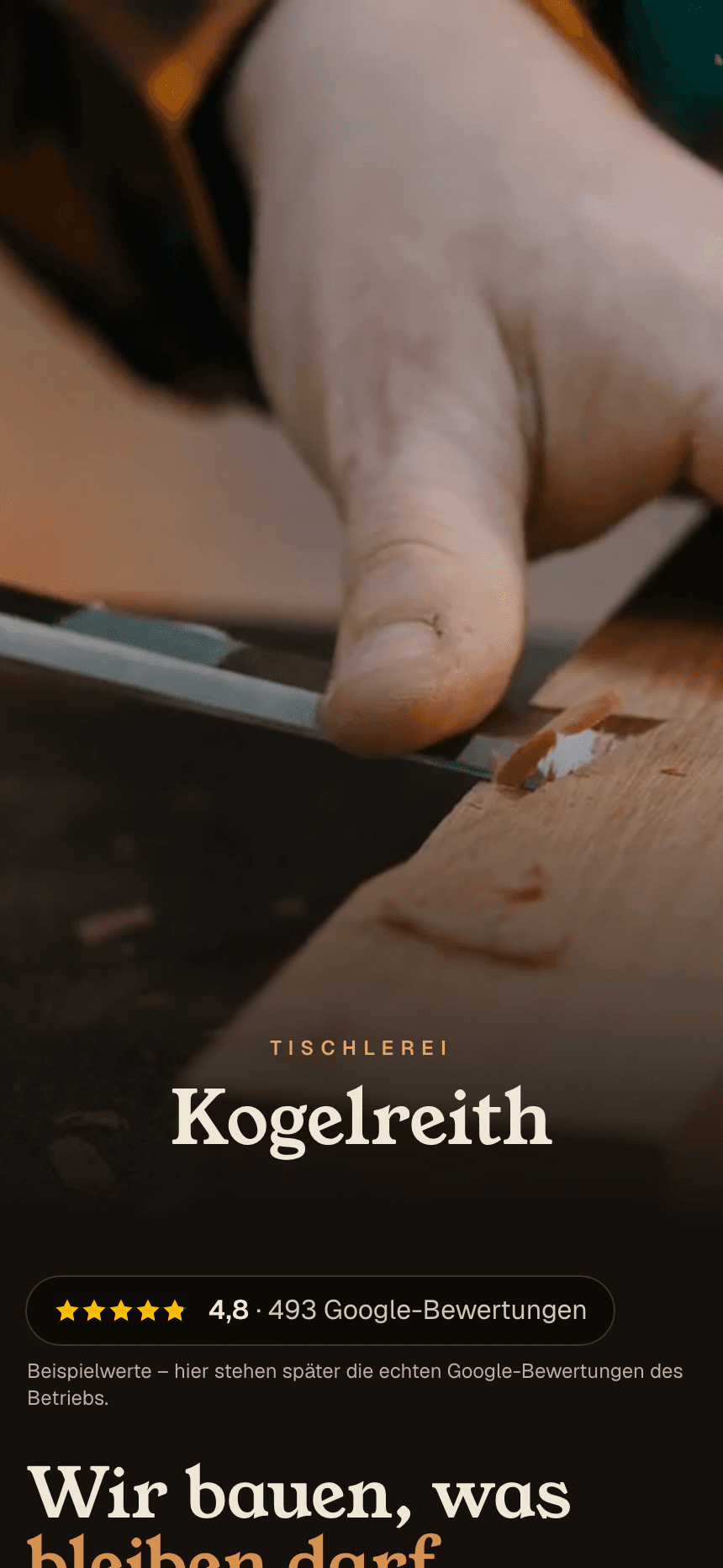 Website-Beispiel für Tischlerei Kogelreith, wie es auf dem Handy aussieht