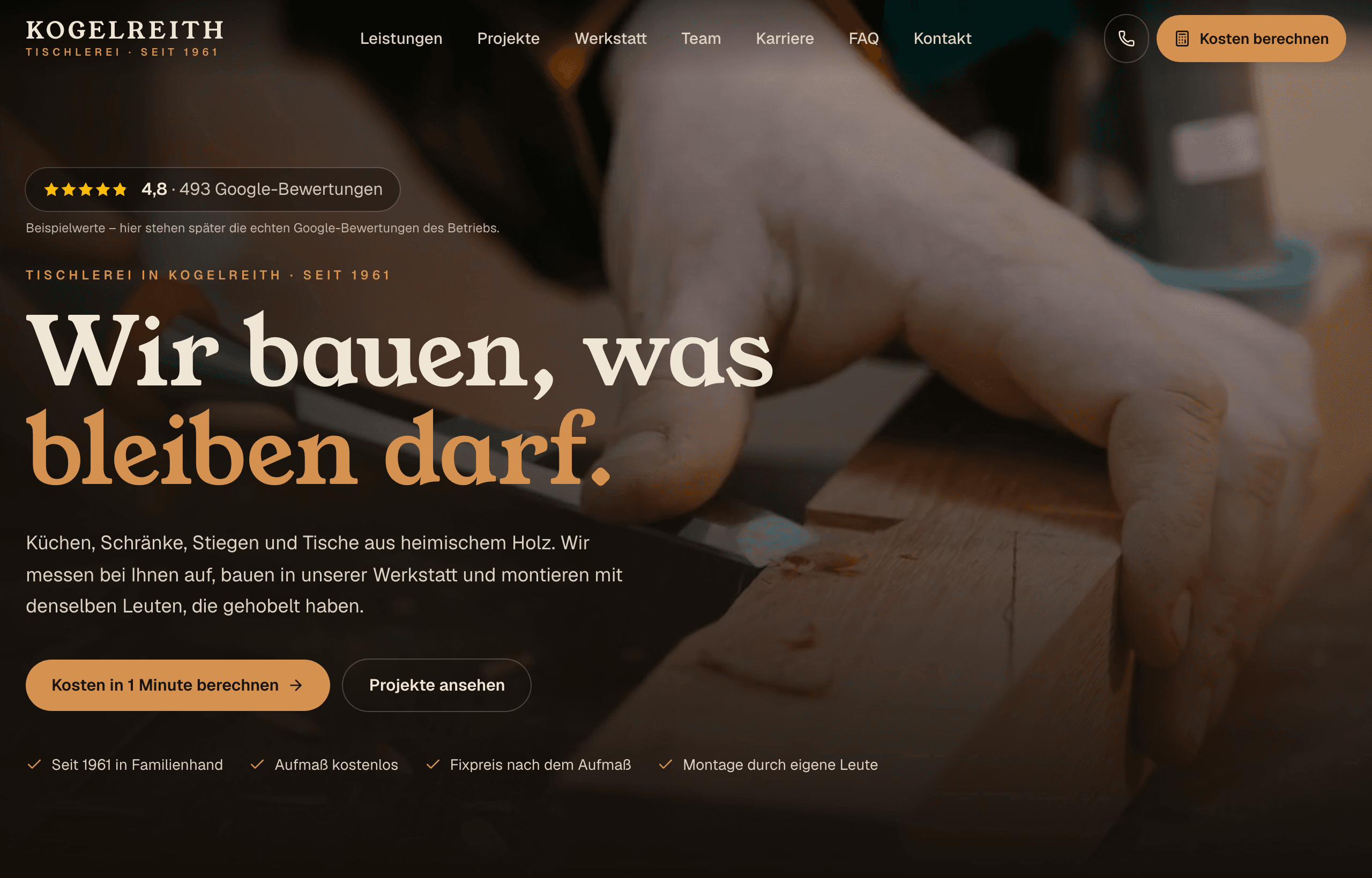 Website-Beispiel: Tischlerei Kogelreith